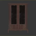 Red Vintage Double Door Glass Cabinet With Wooden Texture And Shelves