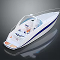 Modern White Speedboat With Blue Stripes Transparent Windshield And Interior Seats 3d model