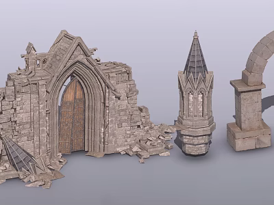 Detailed Gothic Ancient Architecture With Stone Walls Wooden Door Arches And Spires 3d model