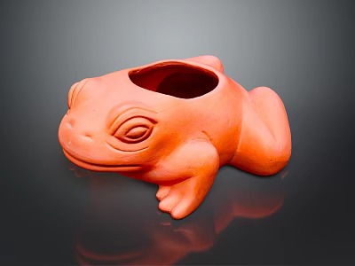 Unique Orange Ceramic Frog Shaped Planter with Lifelike Eyes and Limbs 3d model