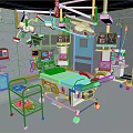 Modern Operating Room Interior With Surgical Bed Lights And Medical Monitors