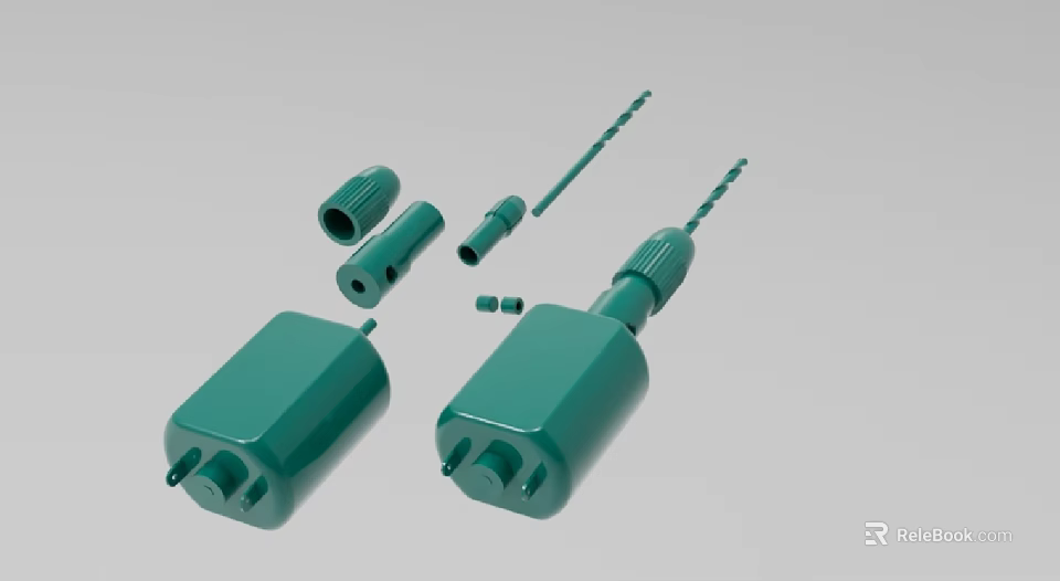 Green Industrial Equipment Base Units Drill Bits And Connector Parts 3d model 