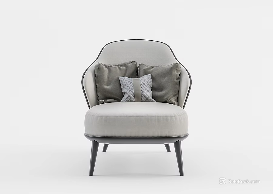 Modern Single Sofa With Gray Pillows And Curved Armrests Design 3d model
