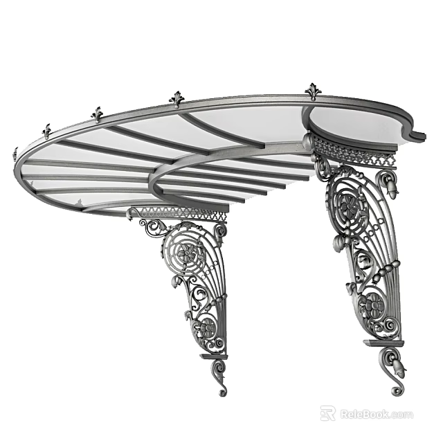 Elegant Vintage Awning With Ornate Metal Brackets And Transparent Top Design 3d model 
