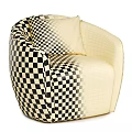Beige Upholstered Accent Chair With Dark Green Textured Cushion And Curved Armrests