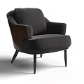 Modern Accent Chair With Dark Gray Fabric Brown Leather Armrests And Black Slim Legs