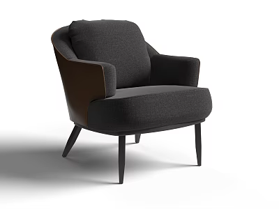 Modern Accent Chair With Dark Gray Fabric Brown Leather Armrests And Black Slim Legs 3d model