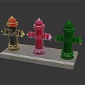 Building Exterior Metal Fire Hydrants In Black Red Green With White Base