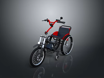 Modern Wheelchair Bike With Red Handlebars Black Seat And Large Wheels 3d model
