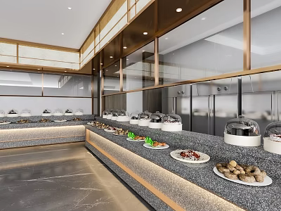 Elegant Modern Buffet Dining Area With Marble Counter And Fresh Food Displays 3d model