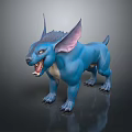 Blue Fantasy Creature with Large Ears Spiked Back and Open Mouth 3d model