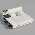 Modern White Leather Double Bed with Tufted Headboard Bedside Table and Drawers 3d model
