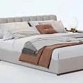 Elegant Modern Double Bed with Bedside Tables Pillows Blankets and Potted Plants 3d model