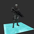 Game Movie Character Wearing Armored Suit Holding Sniper Rifle Standing On Blue Platform