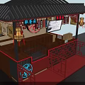 Traditional Chinese Tea Stall With Red Black Decor And Lanterns Design