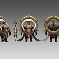 Mythical Demonic Warrior Creature With Red Gold Armor Spiked Weapons And Golden Rings