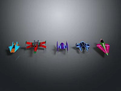 Colorful Paper Airplanes In Blue Red Green Purple Pink Colors Arranged On Dark Background 3d model