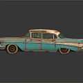 Old Rusty Turquoise Vintage Car With Beige Roof And Classic Design