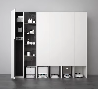 Modern Kitchen Cabinet Interior Design With Organized Daily Electrical Appliances 3d model