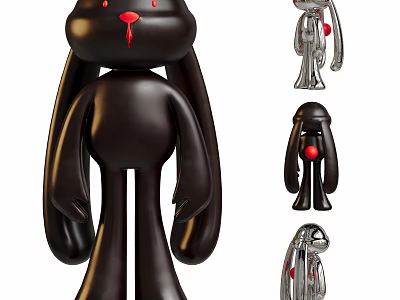 Stylish Black Long Eared Doll With Red Nose Eyes And Silver Black Versions 3d model