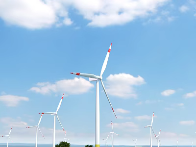 Multiple White Wind Turbine Blades With Red Markings Under Blue Sky And Clouds 3d model