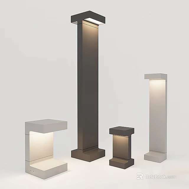 Outdoor Standing Pillar Lights Various Styles White Gray Black For Garden Patio 3d model 