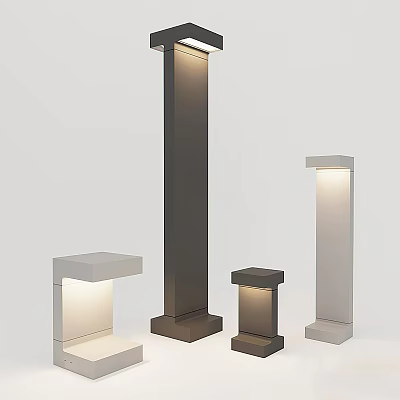 Outdoor Standing Pillar Lights Various Styles White Gray Black For Garden Patio 3d model