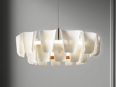 Modern Hanging Chandelier with White Leaf Shaped Shades in Circular Arrangement for Interior Decor 3d model