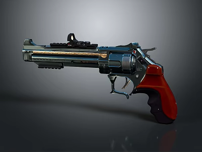 Modern Revolver With Red Wooden Grip Metallic Body Tactical Sight And Decorative Gold Accents 3d model