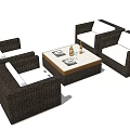 Wicker Outdoor Sofa Set With Coffee Table Plates And Bottle For Patio