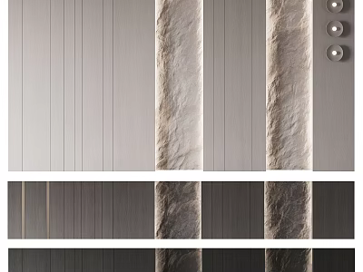 Modern Background Wall Design with Various Textured Stone and Wooden Panels 3d model