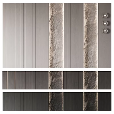 Modern Background Wall Design with Various Textured Stone and Wooden Panels 3d model