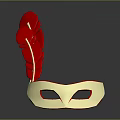 White Costume Mask With Red Feather Decoration For Festive Occasions