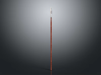 Traditional Spear Weapon With Metal Spearhead And Wooden Shaft Isolated On Gray Background 3d model