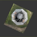 Traditional Windmill Architecture With Wooden Blades Stone Base And Grass Platform