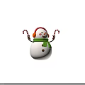 Cute Happy Snowman With Red Headphones Green Scarf And Candy Canes