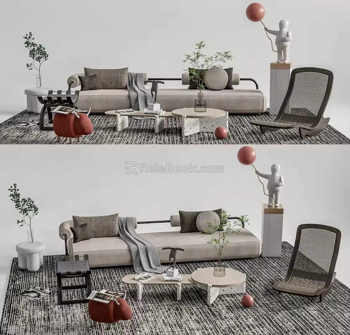 Quiet Sofa Tea Table Combination Sofa Coffee Table 3d model