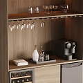 Modern Wooden Wine Cabinet Featuring Glass Rack Wine Bottle Storage And Coffee Machine