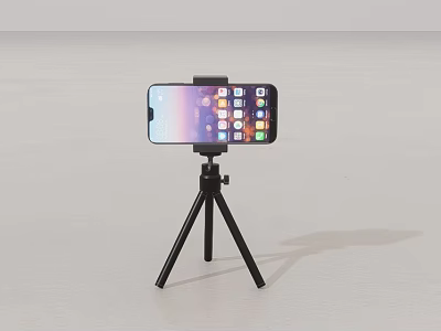 Smartphone On Tripod Stand With Screen Display And App Icons For Mobile Photography 3d model