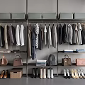 Clothing Closet Display Various Styles Hanging Clothes With Storage Bags And Shoes