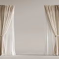 Beige Double Layer Curtains With Linen Fabric And Sheer Panels And Tiebacks