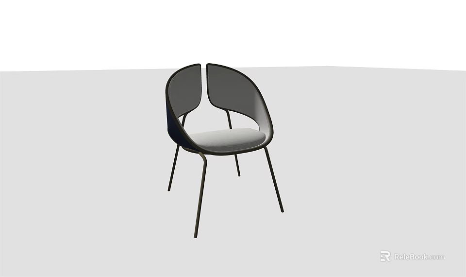 Modern Minimalist Dining Chair With Curved Backrest Padded Seat And Metal Legs 3d model 