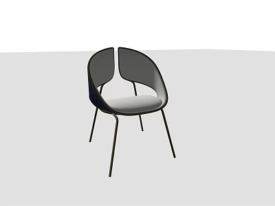 Modern Minimalist Dining Chair With Curved Backrest Padded Seat And Metal Legs 3d model