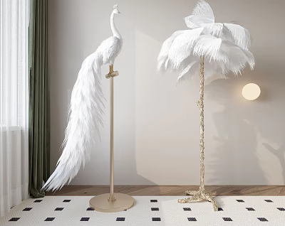 Elegant Feather Floor Lamps With Peacock Design And Gold Base For Modern Interior Decor 3d model