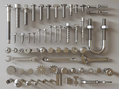 Essential Hardware Tools Collection Featuring Bolts Nuts Wrenches Gears and Screws 3d model