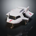 White Futuristic Geometric Craft With Red Logo And Landing Gear On Dark Reflective Surface
