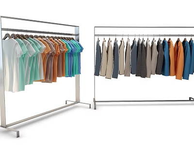 Colorful Clothes on Metal Racks Including T Shirts and Long Sleeve Styles 3d model
