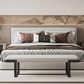Modern Elegant Bedroom Interior With Double Bed Headboard Wall Art Bed Bench And Pendant Lights