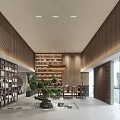 Specialty Store Interior With Wooden Walls Layered Bookshelves Green Plants And Stone Decor