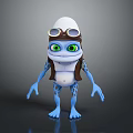 Cartoon Blue Spotted Reptile Pilot Goggles White Helmet Green Eyes Standing On Black Reflective Background 3d model